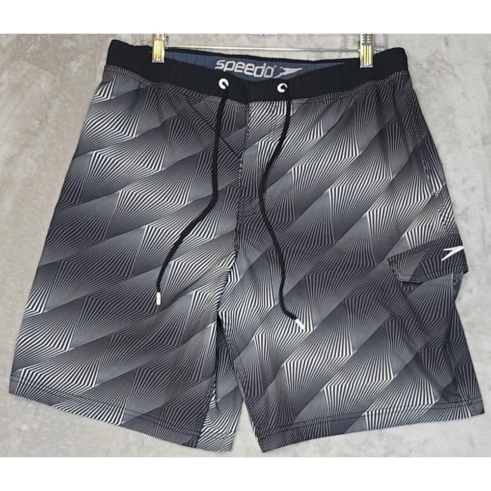 Speedo Swim‎ Shorts Men's 36 Gray Trunks Beachwear Above The Knee Lightly Worn